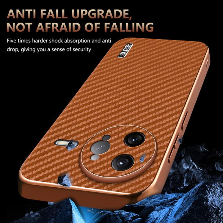 For Redmi K80 Pro AZNS Electroplated Edge Carbon Fiber Texture Phone Case(Brown)