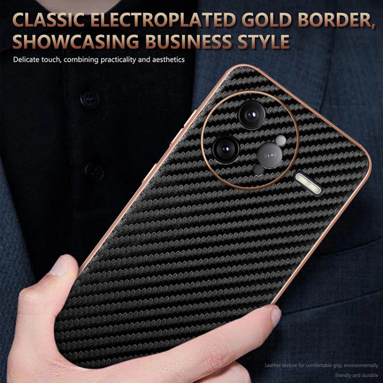 For Redmi K80 Pro AZNS Electroplated Edge Carbon Fiber Texture Phone Case(Brown)