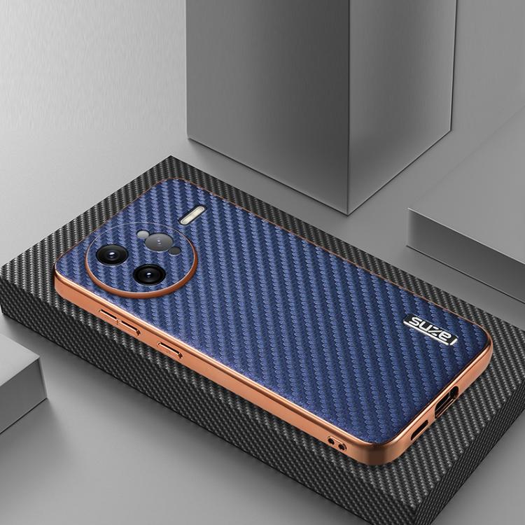 Pour Redmi K80 Pro AZNS Coque de téléphone en fibre de carbone à bordure galvanisée (bleu)