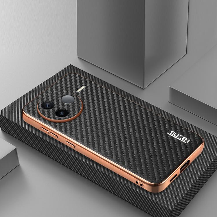 For Redmi K80 AZNS Electroplated Edge Carbon Fiber Texture Phone Case(Black)