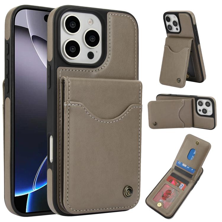 Pour iPhone 16 Pro Max Étui de téléphone en cuir avec porte-cartes à rabat vertical AwQuer (Gris)