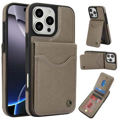 Pour iPhone 16 Pro Max Étui de téléphone en cuir avec porte-cartes à rabat vertical AwQuer (Gris)
