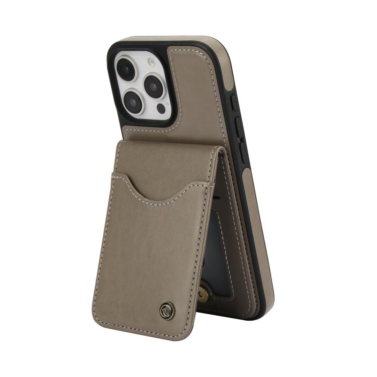 Pour iPhone 16 Pro Max Étui de téléphone en cuir avec porte-cartes à rabat vertical AwQuer (Gris)