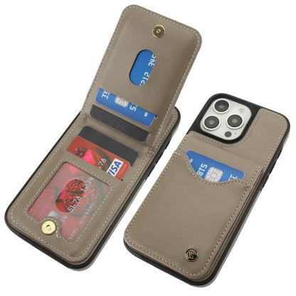 Pour iPhone 16 Pro Max Étui de téléphone en cuir avec porte-cartes à rabat vertical AwQuer (Gris)