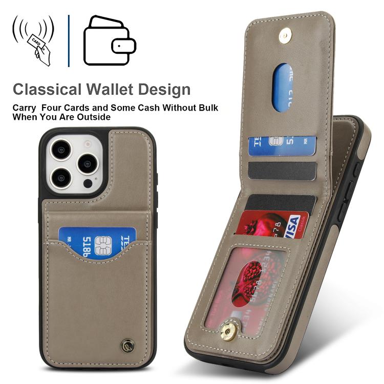 Pour iPhone 16 Pro Max Étui de téléphone en cuir avec porte-cartes à rabat vertical AwQuer (Gris)