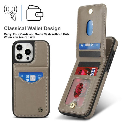 Pour iPhone 16 Pro Max Étui de téléphone en cuir avec porte-cartes à rabat vertical AwQuer (Gris)