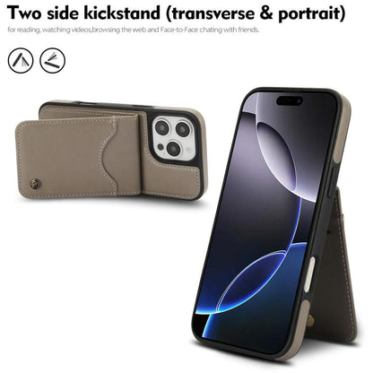 Pour iPhone 16 Pro Max Étui de téléphone en cuir avec porte-cartes à rabat vertical AwQuer (Gris)