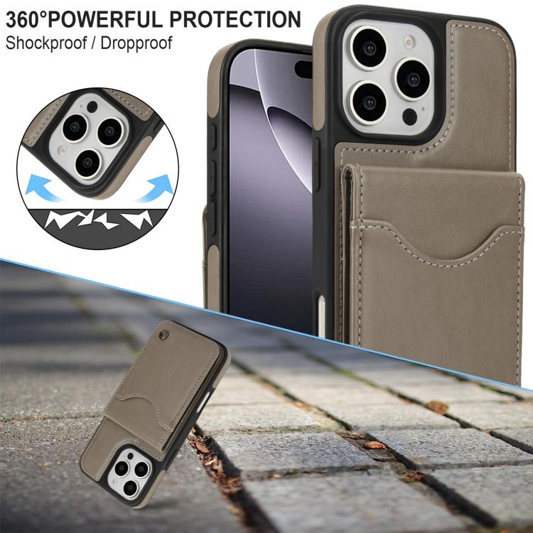 Pour iPhone 16 Pro Max Étui de téléphone en cuir avec porte-cartes à rabat vertical AwQuer (Gris)