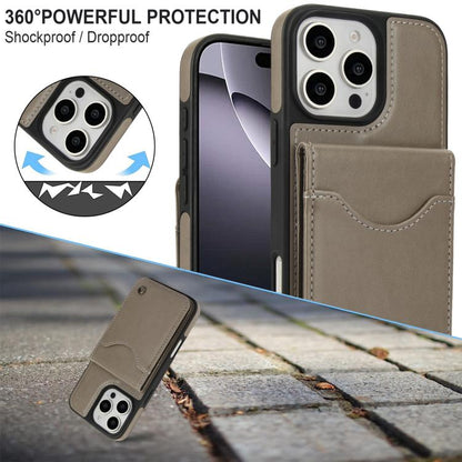 Pour iPhone 16 Pro Max Étui de téléphone en cuir avec porte-cartes à rabat vertical AwQuer (Gris)