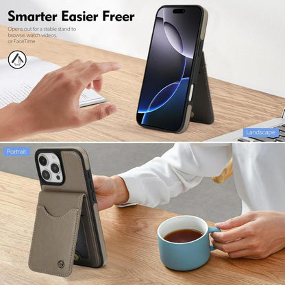 Pour iPhone 16 Pro Max Étui de téléphone en cuir avec porte-cartes à rabat vertical AwQuer (Gris)
