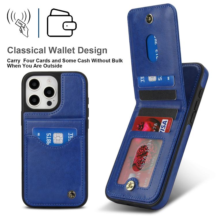 For iPhone 16 Pro Max AwQuer Vertical Flip Card Bag Holder Leather Phone Case(Blue)