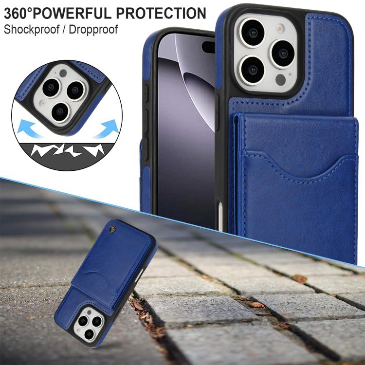 For iPhone 16 Pro Max AwQuer Vertical Flip Card Bag Holder Leather Phone Case(Blue)
