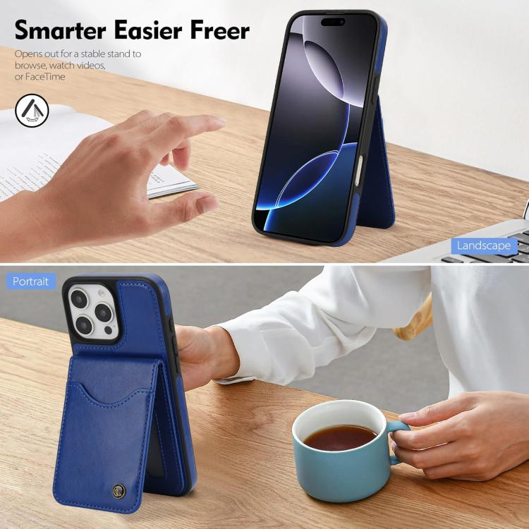 For iPhone 16 Pro Max AwQuer Vertical Flip Card Bag Holder Leather Phone Case(Blue)