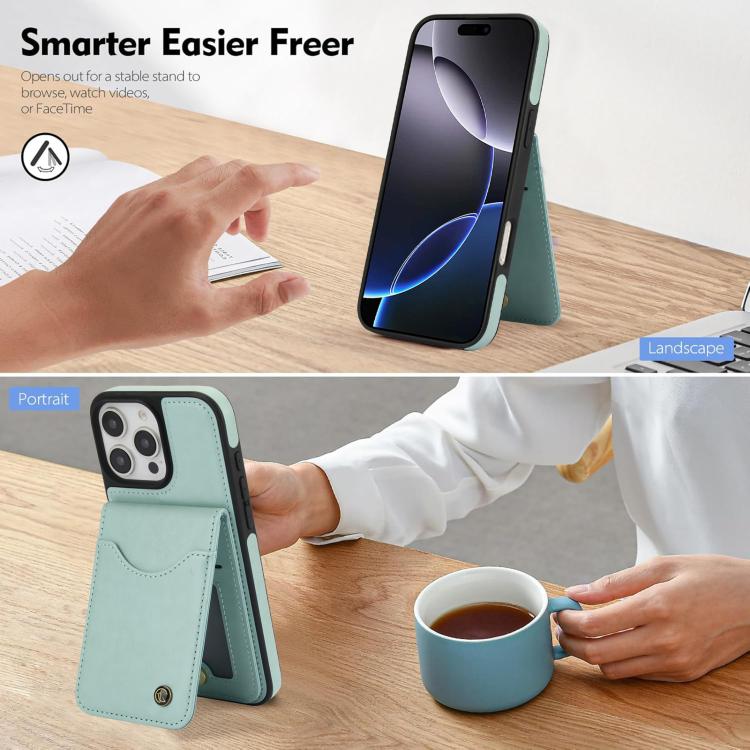For iPhone 16 Pro Max AwQuer Vertical Flip Card Bag Holder Leather Phone Case(Green)