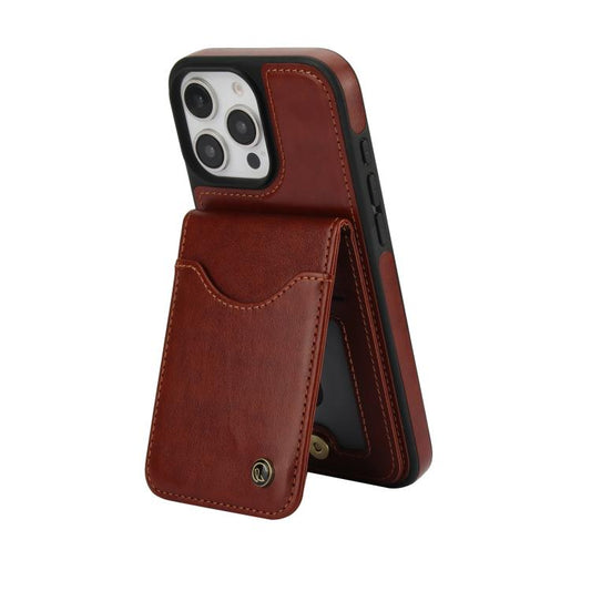 For iPhone 16 Pro Max AwQuer Vertical Flip Card Bag Holder Leather Phone Case(Brown)