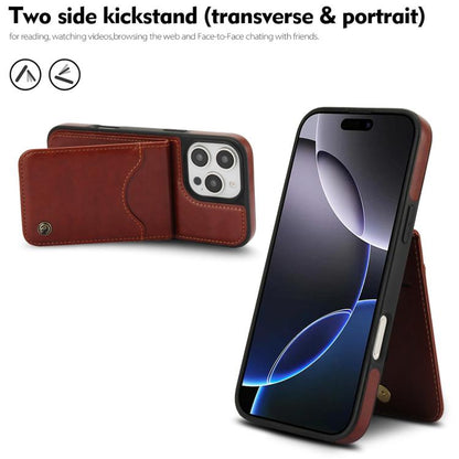 For iPhone 16 Pro Max AwQuer Vertical Flip Card Bag Holder Leather Phone Case(Brown)
