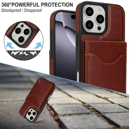 For iPhone 16 Pro Max AwQuer Vertical Flip Card Bag Holder Leather Phone Case(Brown)