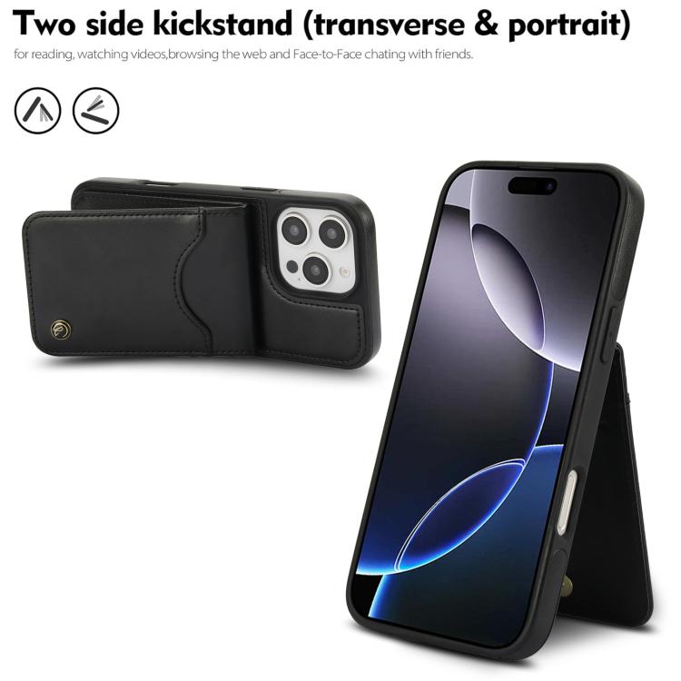 For iPhone 16 Pro AwQuer Vertical Flip Card Bag Holder Leather Phone Case(Black)