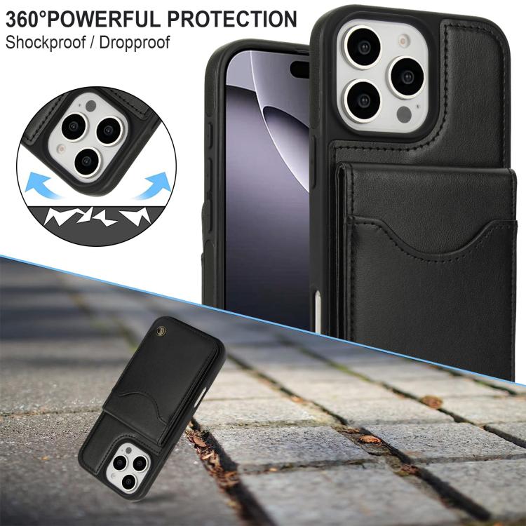 For iPhone 16 Pro AwQuer Vertical Flip Card Bag Holder Leather Phone Case(Black)