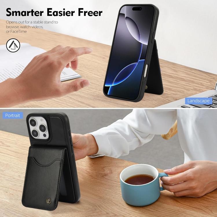 For iPhone 16 Pro AwQuer Vertical Flip Card Bag Holder Leather Phone Case(Black)