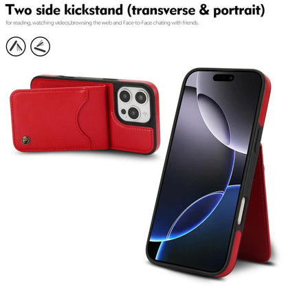 For iPhone 16 Pro AwQuer Vertical Flip Card Bag Holder Leather Phone Case(Red)