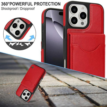 For iPhone 16 Pro AwQuer Vertical Flip Card Bag Holder Leather Phone Case(Red)