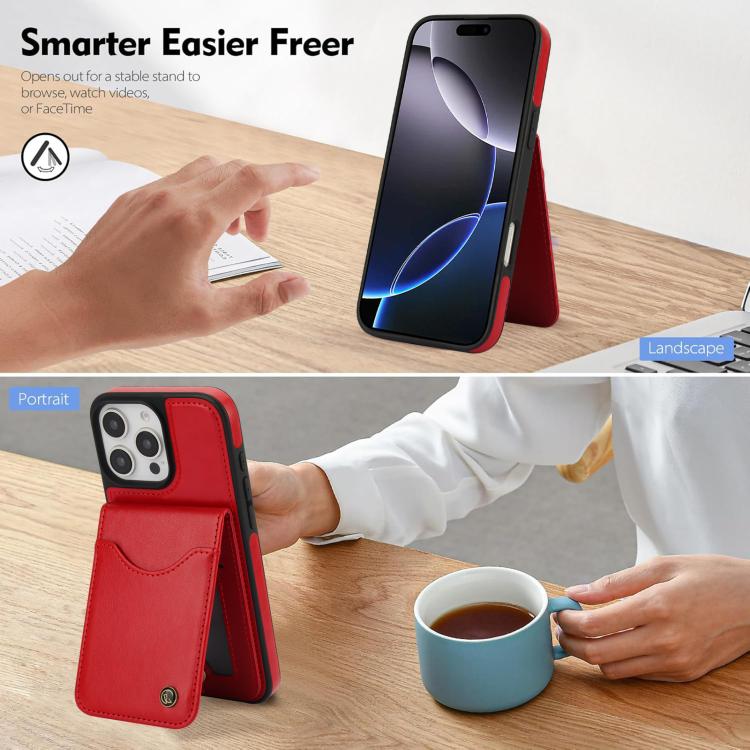 For iPhone 16 Pro AwQuer Vertical Flip Card Bag Holder Leather Phone Case(Red)