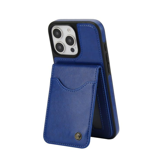 Pour iPhone 16 Pro Étui portefeuille en cuir avec fentes pour cartes et rabat vertical AwQuer (Bleu)