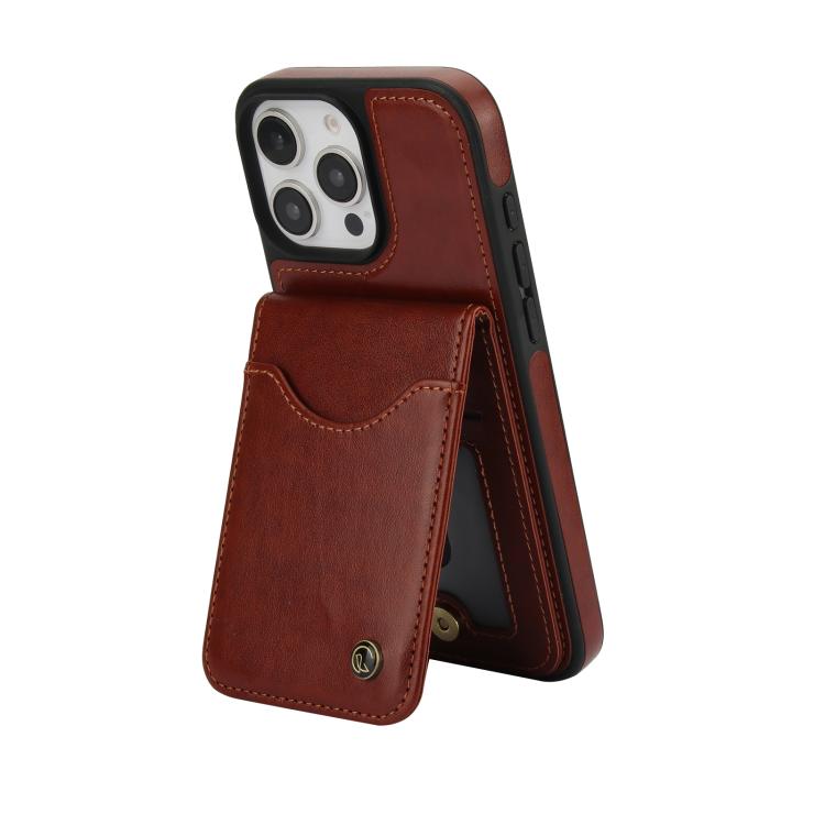 For iPhone 16 Pro AwQuer Vertical Flip Card Bag Holder Leather Phone Case(Brown)