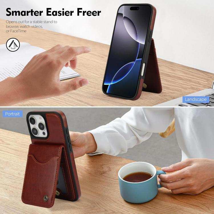 For iPhone 16 Pro AwQuer Vertical Flip Card Bag Holder Leather Phone Case(Brown)