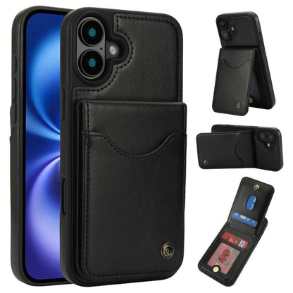 For iPhone 16 Plus AwQuer Vertical Flip Card Bag Holder Leather Phone Case(Black)