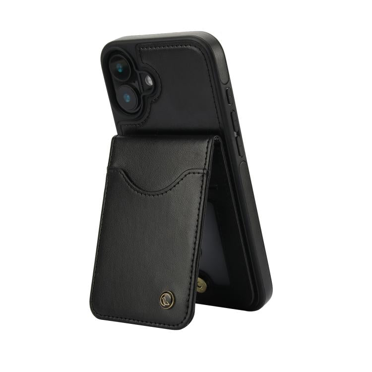 For iPhone 16 Plus AwQuer Vertical Flip Card Bag Holder Leather Phone Case(Black)