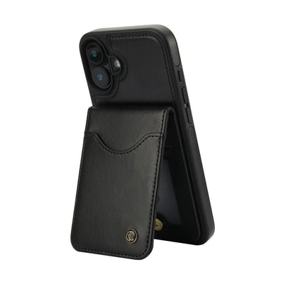 For iPhone 16 Plus AwQuer Vertical Flip Card Bag Holder Leather Phone Case(Black)