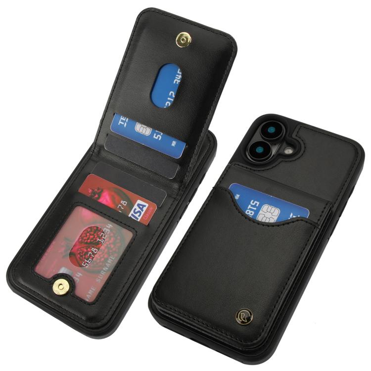 For iPhone 16 Plus AwQuer Vertical Flip Card Bag Holder Leather Phone Case(Black)