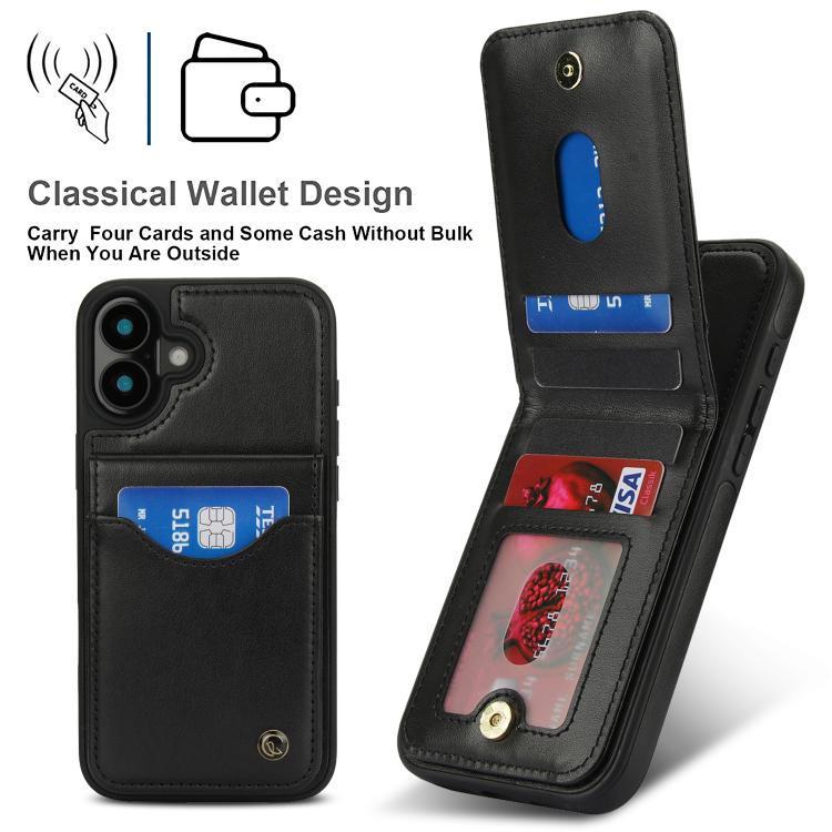 For iPhone 16 Plus AwQuer Vertical Flip Card Bag Holder Leather Phone Case(Black)