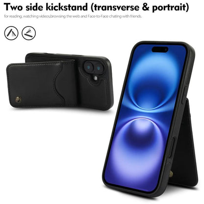 For iPhone 16 Plus AwQuer Vertical Flip Card Bag Holder Leather Phone Case(Black)