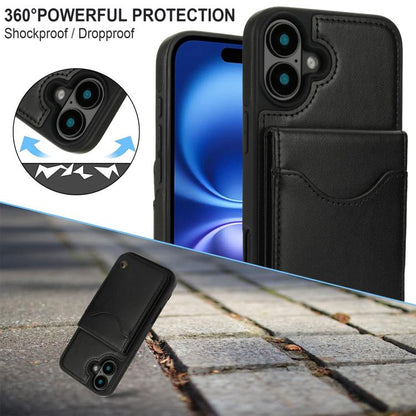 For iPhone 16 Plus AwQuer Vertical Flip Card Bag Holder Leather Phone Case(Black)