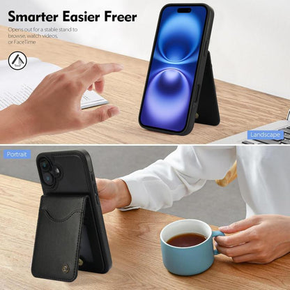 For iPhone 16 Plus AwQuer Vertical Flip Card Bag Holder Leather Phone Case(Black)