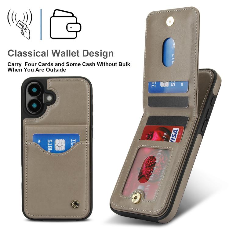 Pour iPhone 16 Plus Étui de Téléphone en Cuir AwQuer avec Porte-Cartes à Rabat Vertical (Gris)