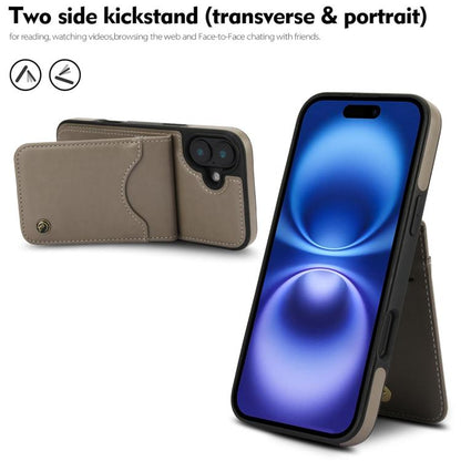 Pour iPhone 16 Plus Étui de Téléphone en Cuir AwQuer avec Porte-Cartes à Rabat Vertical (Gris)