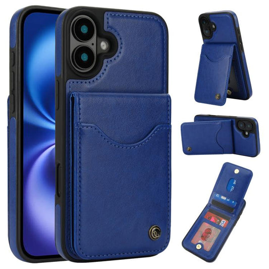 For iPhone 16 Plus AwQuer Vertical Flip Card Bag Holder Leather Phone Case(Blue)