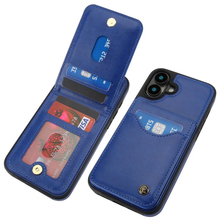 Pour iPhone 16 Plus Étui de Téléphone en Cuir AwQuer Vertical Flip Card Bag Holder (Bleu)
