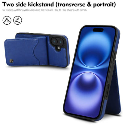 Pour iPhone 16 Plus Étui de Téléphone en Cuir AwQuer Vertical Flip Card Bag Holder (Bleu)
