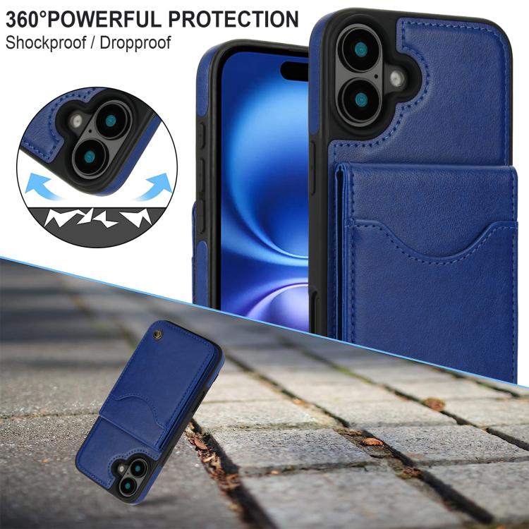 Pour iPhone 16 Plus Étui de Téléphone en Cuir AwQuer Vertical Flip Card Bag Holder (Bleu)