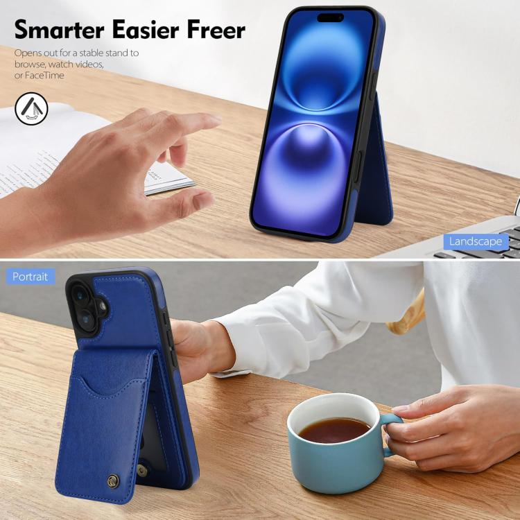 Pour iPhone 16 Plus Étui de Téléphone en Cuir AwQuer Vertical Flip Card Bag Holder (Bleu)