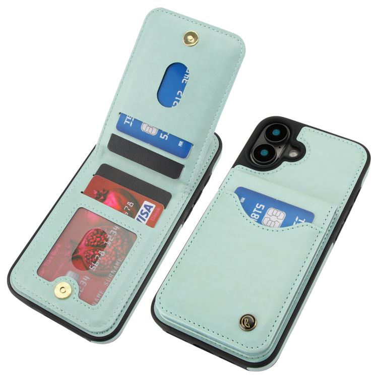 Pour iPhone 16 Plus Étui de téléphone en cuir avec porte-cartes à rabat vertical AwQuer (Vert)