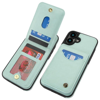 Pour iPhone 16 Plus Étui de téléphone en cuir avec porte-cartes à rabat vertical AwQuer (Vert)