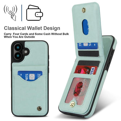 Pour iPhone 16 Plus Étui de téléphone en cuir avec porte-cartes à rabat vertical AwQuer (Vert)