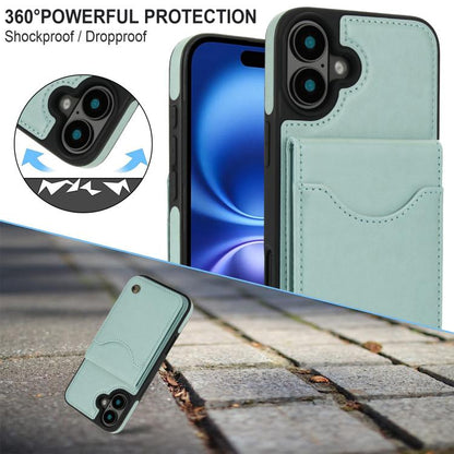 Pour iPhone 16 Plus Étui de téléphone en cuir avec porte-cartes à rabat vertical AwQuer (Vert)