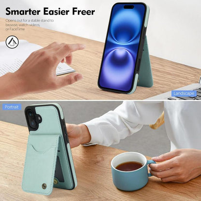 Pour iPhone 16 Plus Étui de téléphone en cuir avec porte-cartes à rabat vertical AwQuer (Vert)
